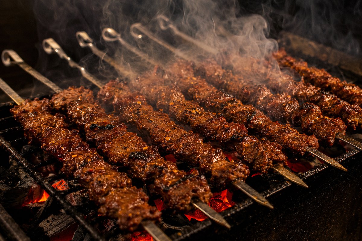 Suya flame-grilled on charcoal